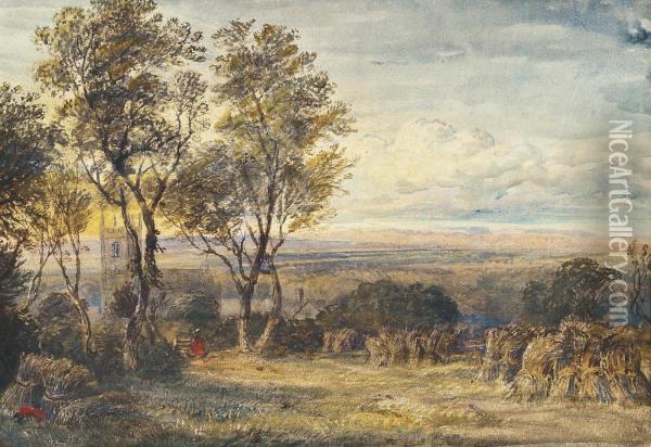 Harvest Time In The Weald Of Kent Oil Painting - David Cox