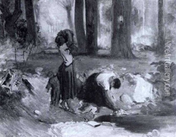Washerwomen At A Woodland Pond Oil Painting - Jules Breton