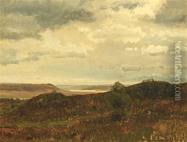 Scenery With Heathery Hills At Mols Oil Painting - Janus la Cour