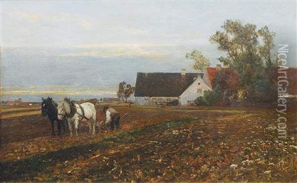 Bauernhof Im Abendlicht Oil Painting - Anders Andersen-Lundby