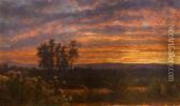 Sunset Oil Painting - Albert Bierstadt