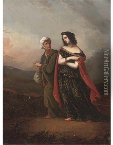 A Maiden And Her Servant On A Track At Dusk Oil Painting - Paul Delaroche
