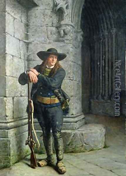 Armed Breton Guarding a Porch Oil Painting - Charles Loyeux