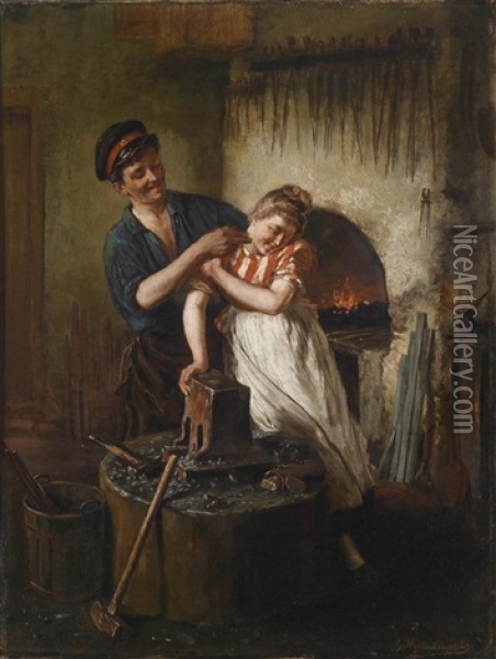 Tandelei Beim Schmied Oil Painting - Hugo Kotschenreiter