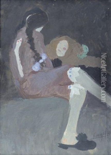 Bambina Seduta Oil Painting - Lorenzo Viani