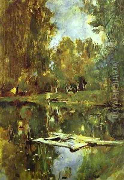 Pond In Abramtsevo Study 1886 Oil Painting - Valentin Aleksandrovich Serov