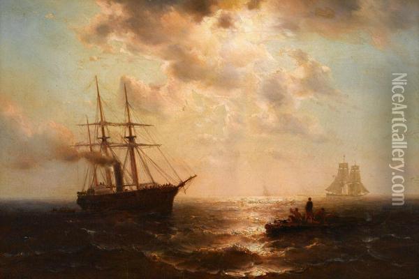 A Steamship To The Rescue Oil Painting - Mauritz F. H. de Haas