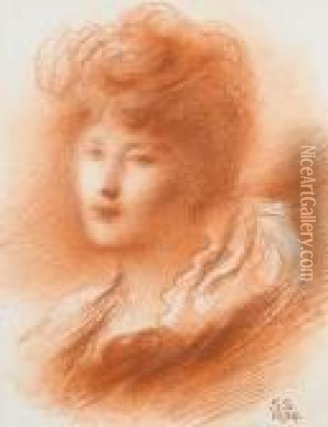Study Of A Female Head Oil Painting - Simeon Solomon