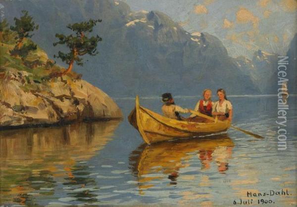 Fjordlandskap Med Sallskap I Roddbat Oil Painting - Hans Dahl