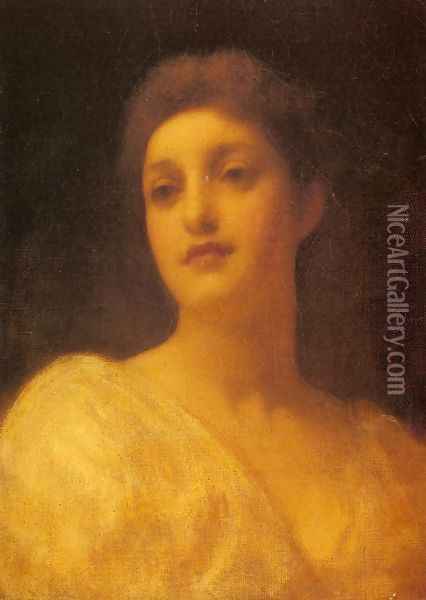 The Head Of A Girl Oil Painting - Lord Frederick Leighton