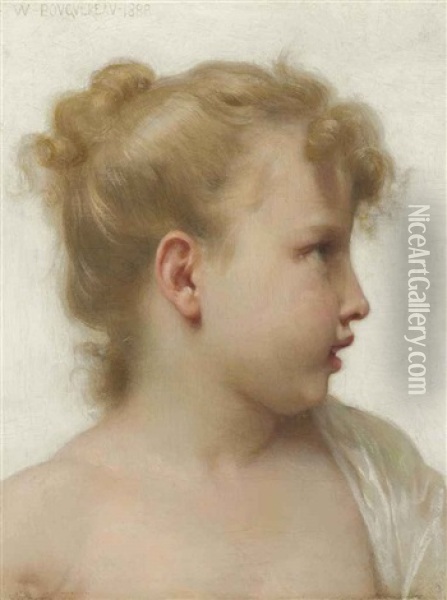 Etude: Tete De Petite Fille (visage De Profil) Oil Painting - William-Adolphe Bouguereau