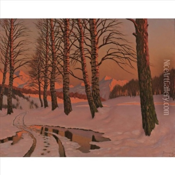 Snowscene Oil Painting - Mikhail Markianovich Germanshev