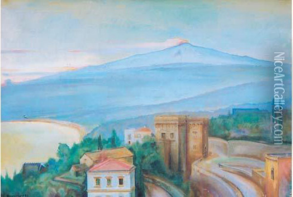 Etna Oil Painting - Gustaw Gwozdecki