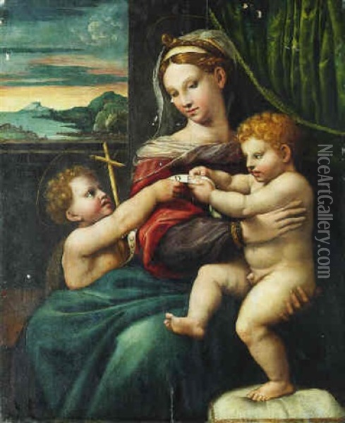 The Madonna And Child With The Infant Saint John The Baptist Oil Painting - Raffaelo Colle