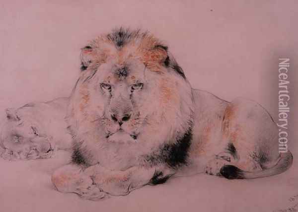 Lion and Lioness Oil Painting - William Huggins