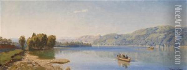 Lake Caldonazzonear Trent According To Inscription On The Reverse Oil Painting - Anton Avlov Hlavacek /