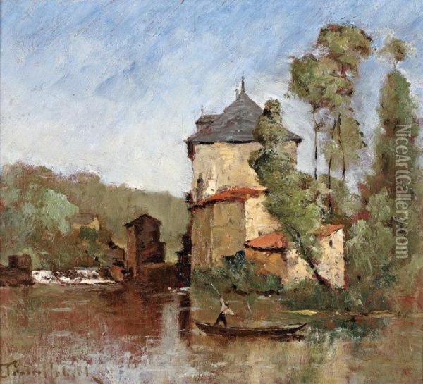 Village Au Bord De L'eau Oil Painting - Paul Trouillebert