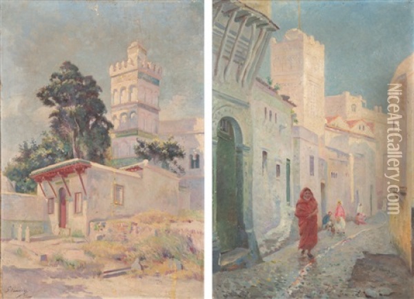 Rue Sidi Ramdan (2 Works) Oil Painting - Gustave Lemaitre