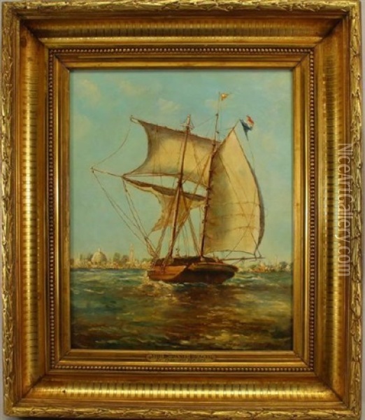 A Sailing Vessel Oil Painting - Jean Baptiste Henri Durand-Brager