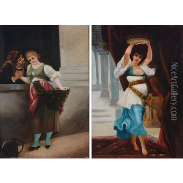 Courting And Dancer Oil Painting - Margaret Tojetti