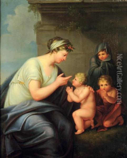 Mere Et Ses Trois Enfants Oil Painting - Cornelis Lens
