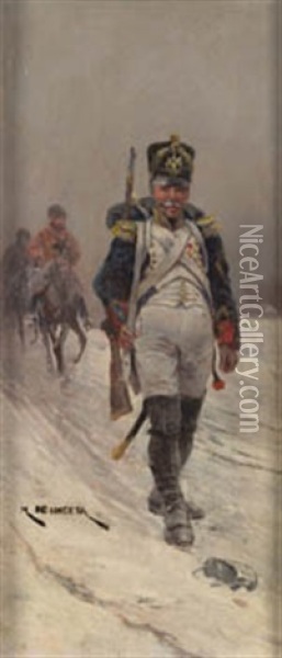 Soldado En La Nieve Oil Painting - Marcelino Unceta Y Lopez