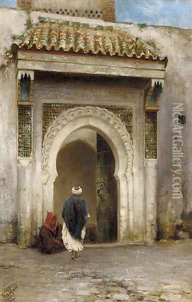 Figures before an archway, Tangier Oil Painting - Felix Possart