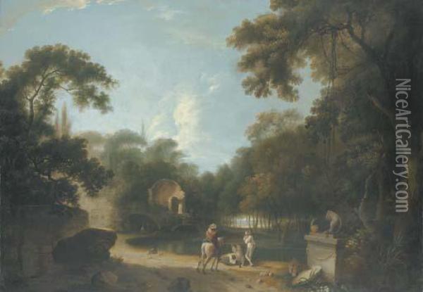 Figures In A Landscape With Ruins Oil Painting - Richard Wilson