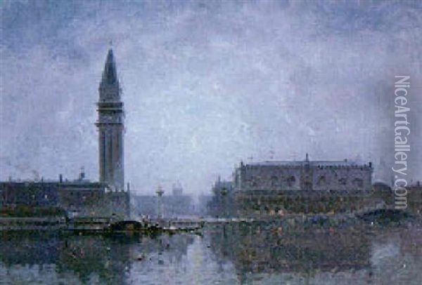 St. Mark's Square From The Molo, Venice Oil Painting - Henri Duvieux
