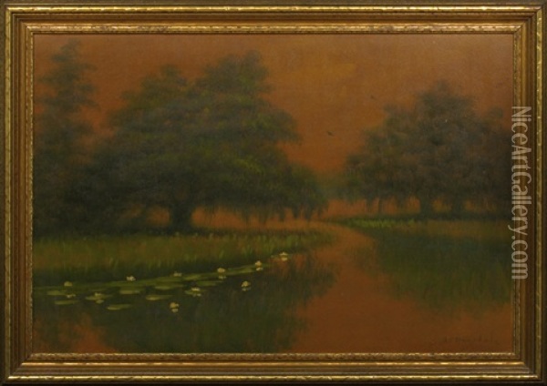 Tangerine Sunset On The Louisiana Bayou Oil Painting - Alexander John Drysdale