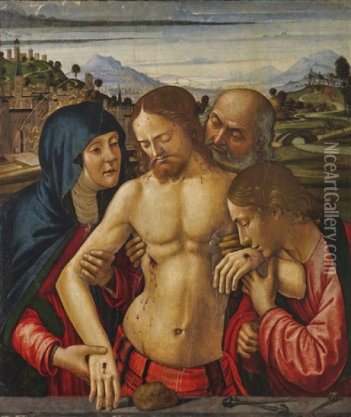 Christ Supported By The Virgin, Saints John The Evangelist And Joseph Of Arimathea Oil Painting - Domenico Ghirlandaio