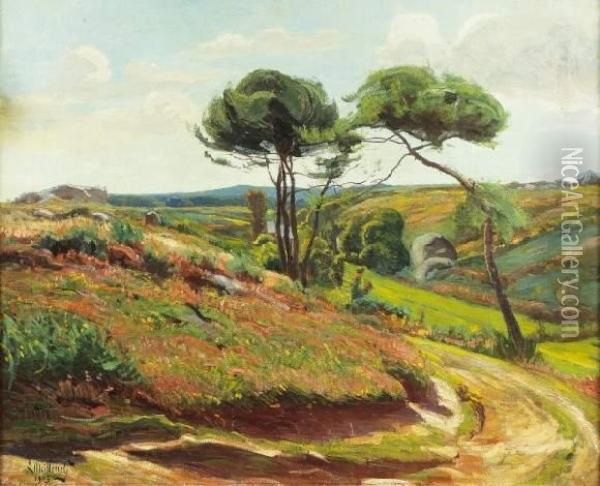 Georges Lemeilleur (1861-1945) : Hauts Plateaux Normands, Environ Des Petites Dalles, 1903. Oil Painting - Georges Le Meilleur