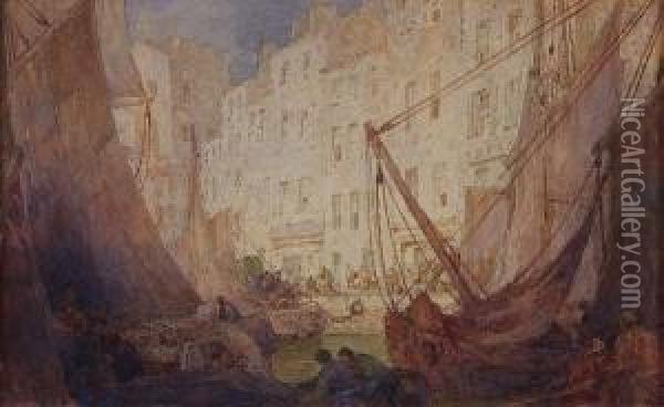 Mediterranean Harbour Scene Oil Painting - Thurston Laidlaw Shoosmith