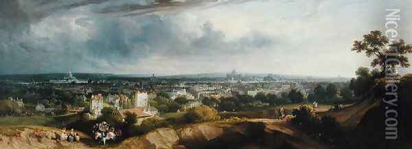 View of Paris from Montmartre 1829 Oil Painting - George Arnald