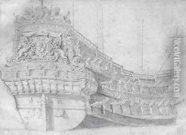 The hull of the Staaten General, seen from astern Oil Painting - Willem van de, the Elder Velde