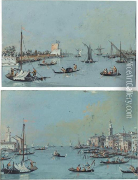 Two Views Of The Venetian Lagoon Oil Painting - Giacomo Guardi
