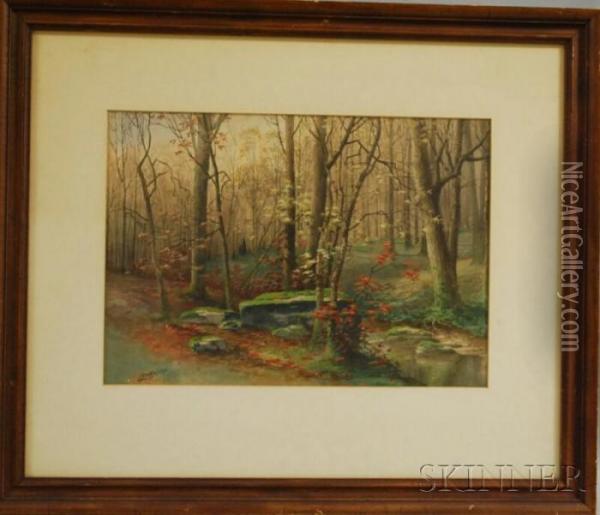 Late Fall Landscape With Stream Oil Painting - Edwin, Lamasure Jr.