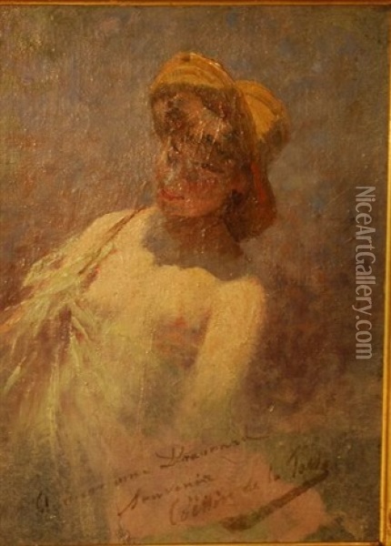 Jeune Femme Au Chapeau Oil Painting - Charles Alexandre Coessin de la Fosse