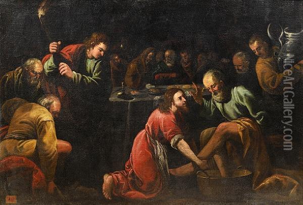 Christ Washing The Feet Of The Apostles Oil Painting - Juan De Sevilla Romero Y Escalante
