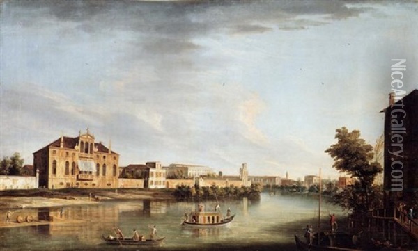A View Of The River Brenta At Stra With The Villa Cappello And The Villa Pisani, Looking Out Towards The Gardens Oil Painting -  Master of the Langmatt Foundation Views
