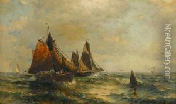 Fishing Boats At Full Sail Oil Painting - George Herbert McCord