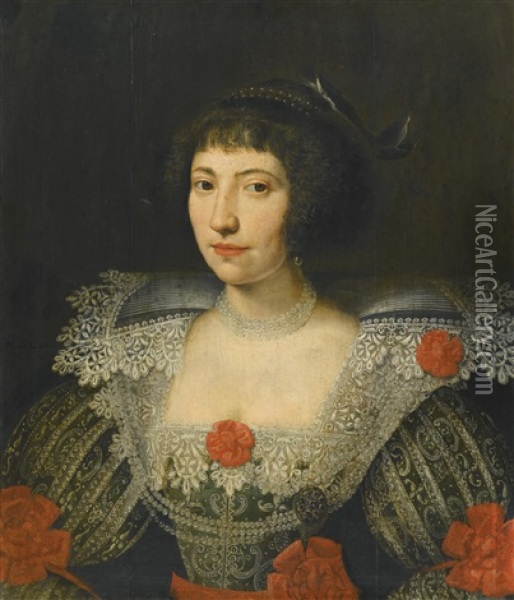 Portrait Of A Woman, Probably Bernardine Van Raesvelt (nee Van Den Bongaerdt) Oil Painting - Paulus Moreelse
