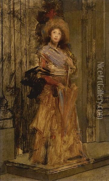A Sketch Of A Young Woman In A Doorway Oil Painting - Jules Adolphe Goupil