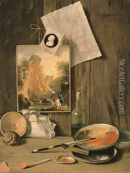 A trompe l'oeil still life of the artist's studio Oil Painting - Antonio Cioci or Ciocchi