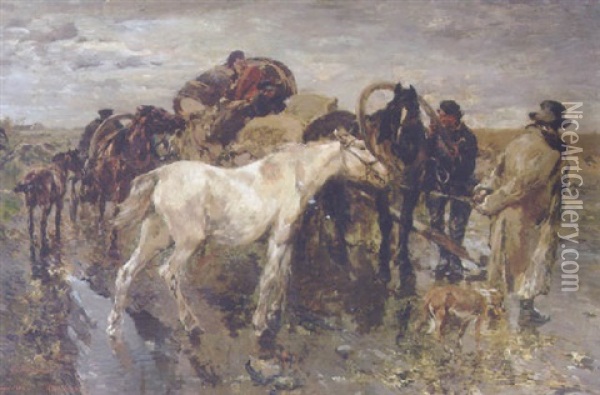 Pferde Am Strand In Estland Oil Painting - Gregor von Bochmann the Elder
