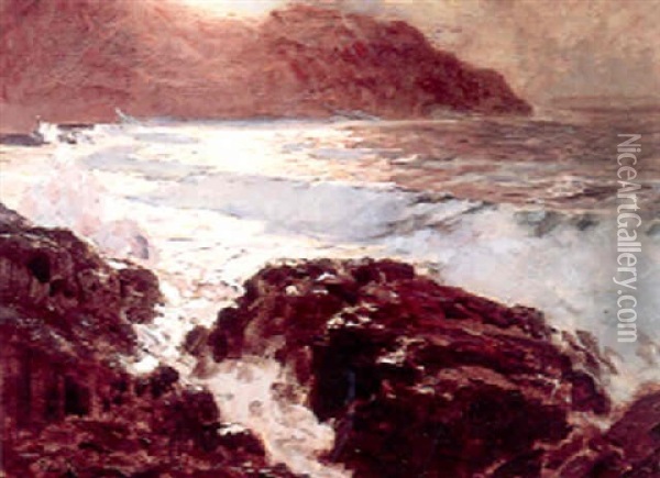 Coastal Scene In Moonlight Oil Painting - Paul Dougherty