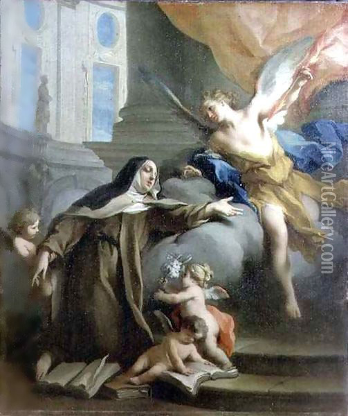 Vision of St. Theresa Oil Painting - Jacopo (Giacomo) Amigoni