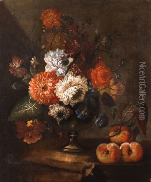 Stillleben Mit Blumenvase Und Obst Oil Painting - Pietro Ricchi