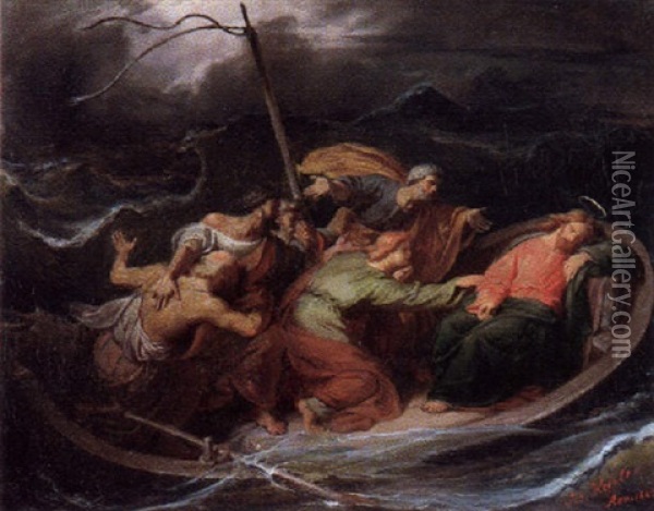 Christus, Wahrend Des Seesturmes Im Schiff Schlafend Oil Painting - Joseph Kessler