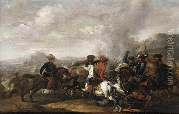 A Cavalry Engagement Oil Painting - Jan von Huchtenburgh